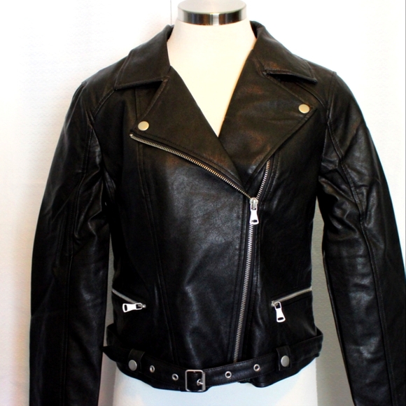 Juniors Black Faux Leather Jacket (S-L NWT) - Picture 5 of 10